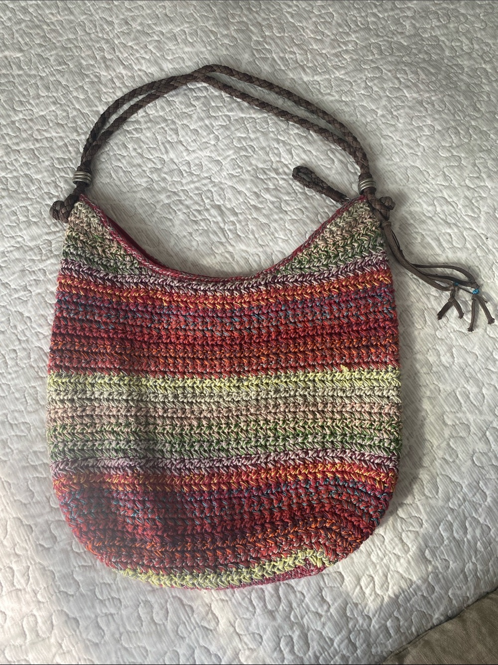 Handcrafted Multicolor Crochet Shoulder Bag - Boho Knit Tote